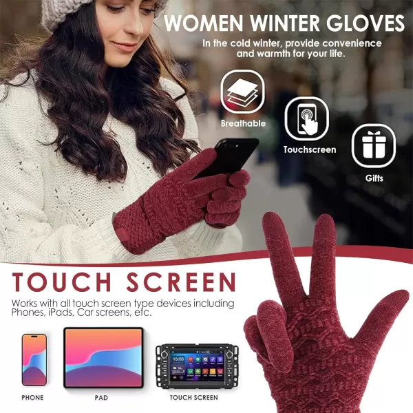 imageFZ FANTASTIC ZONE Winter Gloves for Women Cold Weather with Touch Screen Chenille Knit Thermal Warm Gloves GiftsWine Red