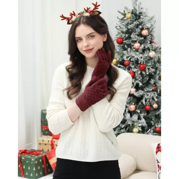 imageFZ FANTASTIC ZONE Winter Gloves for Women Cold Weather with Touch Screen Chenille Knit Thermal Warm Gloves GiftsWine Red