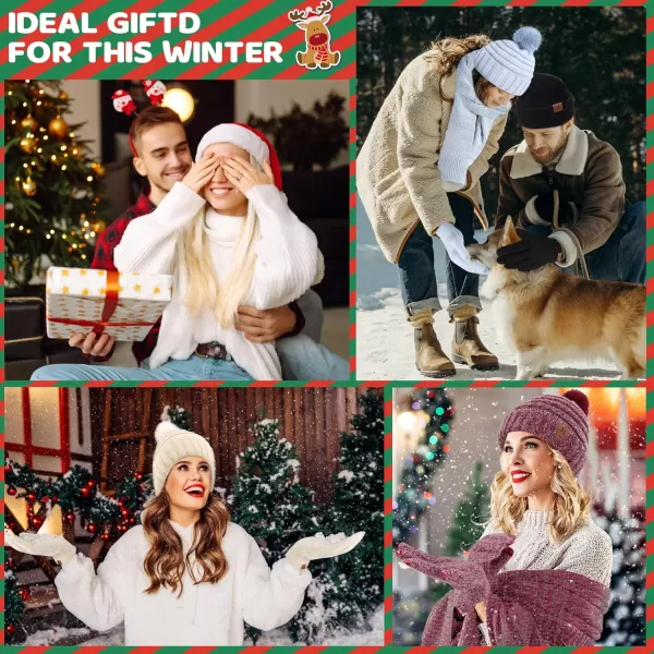 imageWomens Winter Hats Scarf Gloves Set Warm Fleece Beanie Touchscreen Gloves for Women Cold Weather GiftsApricot