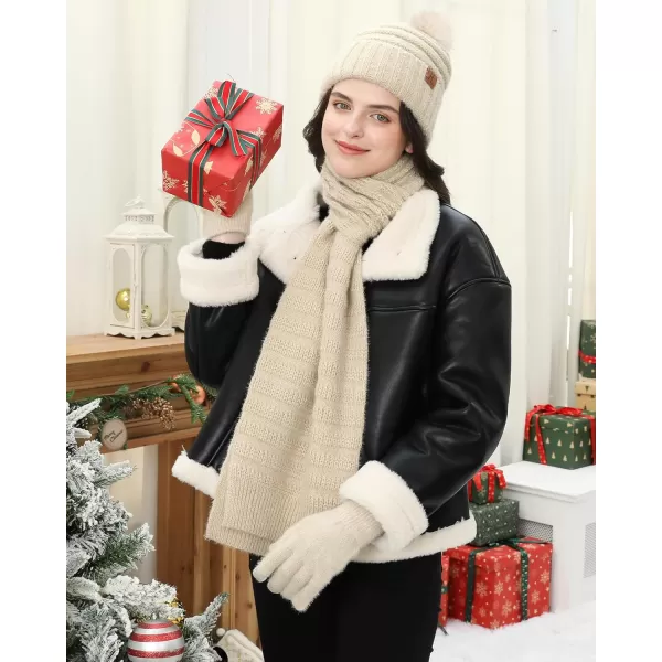 imageWomens Winter Hats Scarf Gloves Set Warm Fleece Beanie Touchscreen Gloves for Women Cold Weather GiftsApricot