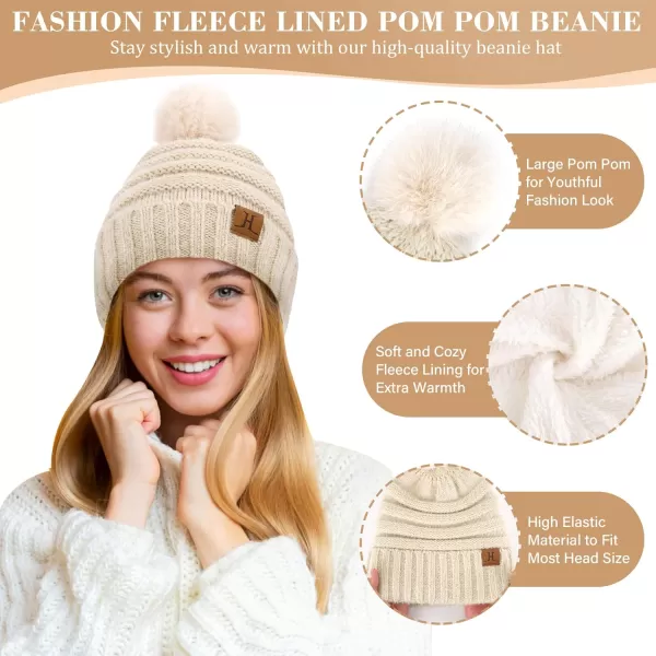 imageWomens Winter Hats Scarf Gloves Set Warm Fleece Beanie Touchscreen Gloves for Women Cold Weather GiftsApricot