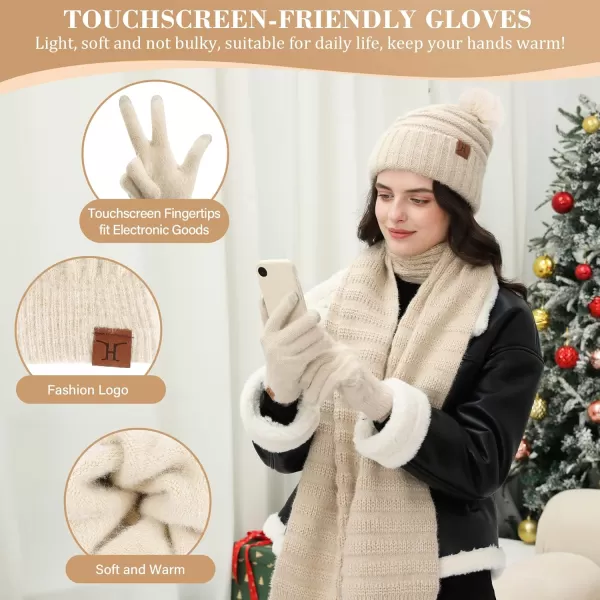 imageWomens Winter Hats Scarf Gloves Set Warm Fleece Beanie Touchscreen Gloves for Women Cold Weather GiftsApricot