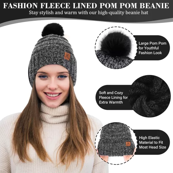 imageWomens Winter Hats Scarf Gloves Set Warm Fleece Beanie Touchscreen Gloves for Women Cold Weather GiftsBlack