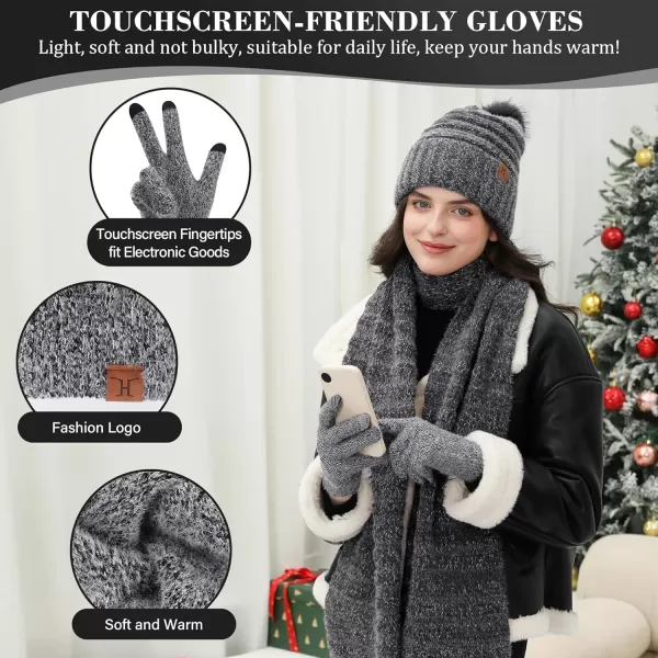 imageWomens Winter Hats Scarf Gloves Set Warm Fleece Beanie Touchscreen Gloves for Women Cold Weather GiftsBlack