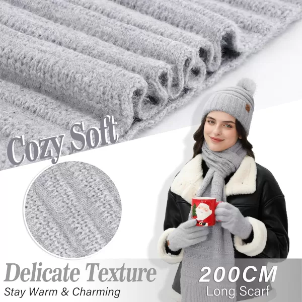 imageWomens Winter Hats Scarf Gloves Set Warm Fleece Beanie Touchscreen Gloves for Women Cold Weather GiftsGrey