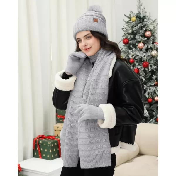 imageWomens Winter Hats Scarf Gloves Set Warm Fleece Beanie Touchscreen Gloves for Women Cold Weather GiftsGrey