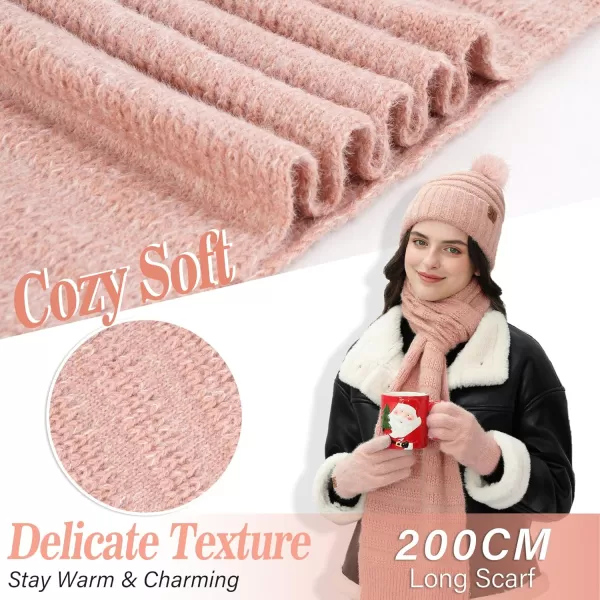 imageWomens Winter Hats Scarf Gloves Set Warm Fleece Beanie Touchscreen Gloves for Women Cold Weather GiftsPink Red