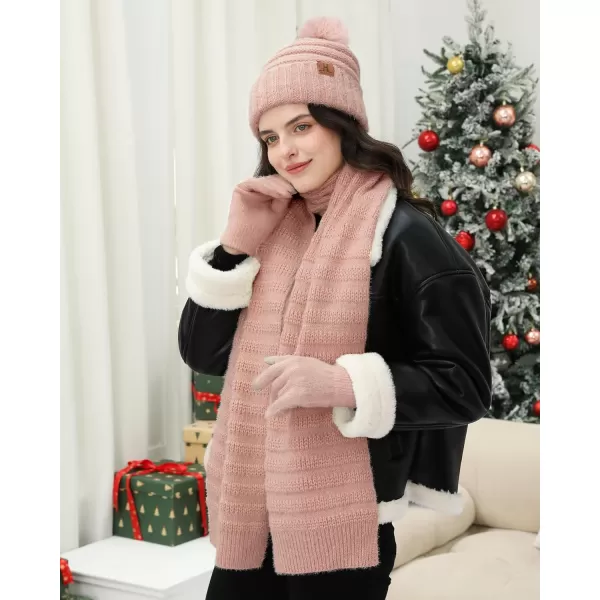 imageWomens Winter Hats Scarf Gloves Set Warm Fleece Beanie Touchscreen Gloves for Women Cold Weather GiftsPink Red