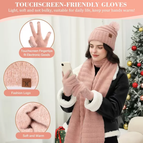 imageWomens Winter Hats Scarf Gloves Set Warm Fleece Beanie Touchscreen Gloves for Women Cold Weather GiftsPink Red