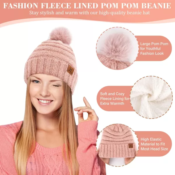 imageWomens Winter Hats Scarf Gloves Set Warm Fleece Beanie Touchscreen Gloves for Women Cold Weather GiftsPink Red