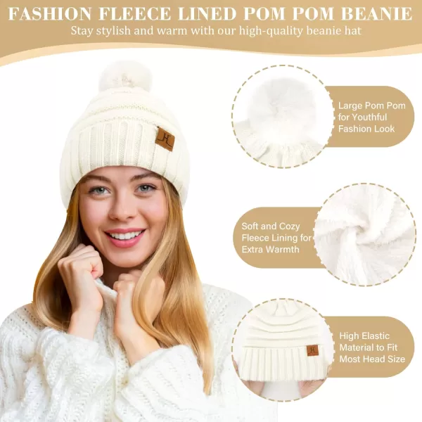 imageWomens Winter Hats Scarf Gloves Set Warm Fleece Beanie Touchscreen Gloves for Women Cold Weather GiftsWhite