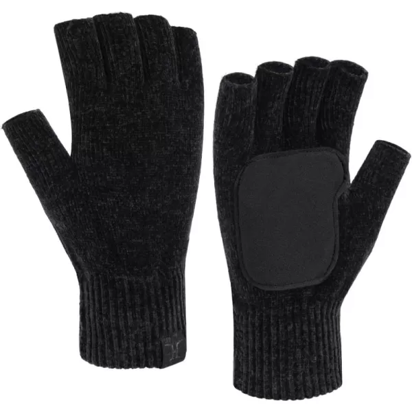 imageFZ FANTASTIC ZONE Winter Fingerless Gloves for Women Men Chenille Warm Knit Working Texting Half Finger Gloves GiftsBlack