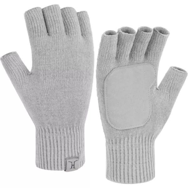 imageFZ FANTASTIC ZONE Winter Fingerless Gloves for Women Men Chenille Warm Knit Working Texting Half Finger Gloves GiftsGray