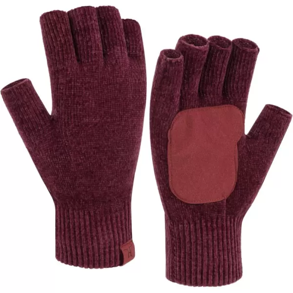 imageFZ FANTASTIC ZONE Winter Fingerless Gloves for Women Men Chenille Warm Knit Working Texting Half Finger Gloves GiftsWine Red