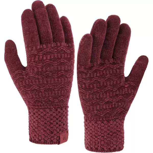 imageFZ FANTASTIC ZONE Winter Gloves for Women Cold Weather with Touch Screen Chenille Knit Thermal Warm Gloves GiftsWine Red