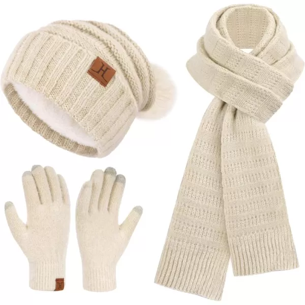 imageWomens Winter Hats Scarf Gloves Set Warm Fleece Beanie Touchscreen Gloves for Women Cold Weather GiftsApricot