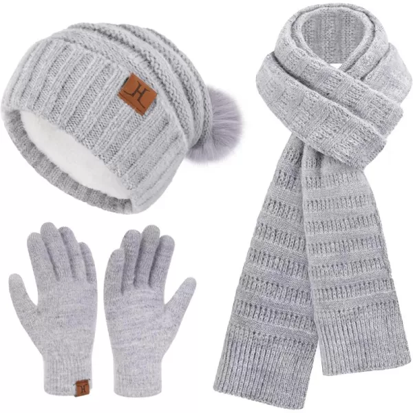 imageWomens Winter Hats Scarf Gloves Set Warm Fleece Beanie Touchscreen Gloves for Women Cold Weather GiftsGrey