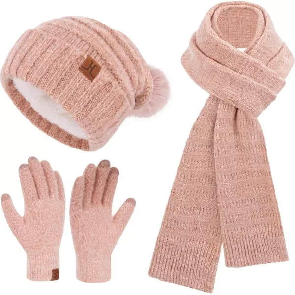 imageWomens Winter Hats Scarf Gloves Set Warm Fleece Beanie Touchscreen Gloves for Women Cold Weather GiftsPink Red