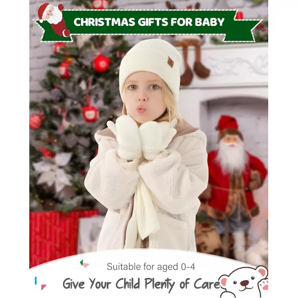 image4 Pieces Winter Toddler Kids Hat Gloves Scarf Socks Beanie Set for 0 6 12 Months 1 2 3 4 Year Old Baby Girls Boys GiftsBeige