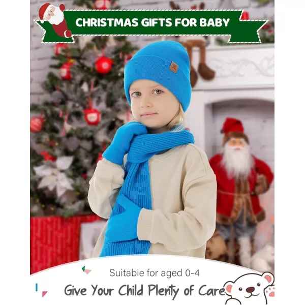 image4 Pieces Winter Toddler Kids Hat Gloves Scarf Socks Beanie Set for 0 6 12 Months 1 2 3 4 Year Old Baby Girls Boys GiftsBlue