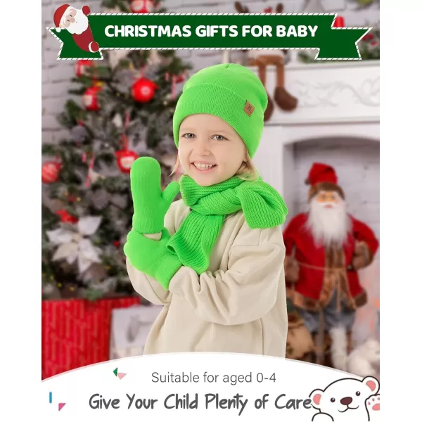 image4 Pieces Winter Toddler Kids Hat Gloves Scarf Socks Beanie Set for 0 6 12 Months 1 2 3 4 Year Old Baby Girls Boys GiftsGreen