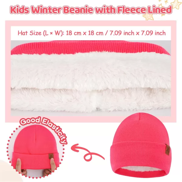 image4 Pieces Winter Toddler Kids Hat Gloves Scarf Socks Beanie Set for 0 6 12 Months 1 2 3 4 Year Old Baby Girls Boys GiftsHot Pink
