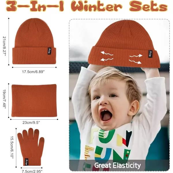 imageToddler Baby Kids Winter Hats Mittens Scarfs for 612 Months Beanie Gloves Neck Warmer Gifts for 2 3 48 Year Old Girls BoysB Dark Orange