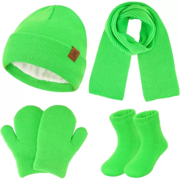 image4 Pieces Winter Toddler Kids Hat Gloves Scarf Socks Beanie Set for 0 6 12 Months 1 2 3 4 Year Old Baby Girls Boys GiftsGreen