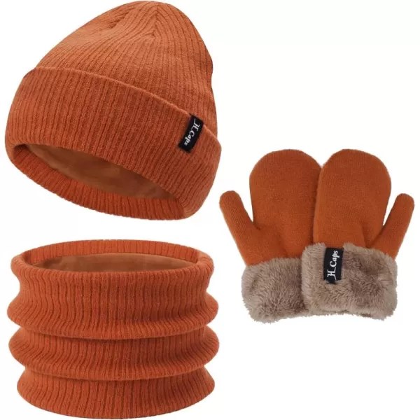 imageToddler Baby Kids Winter Hats Mittens Scarfs for 612 Months Beanie Gloves Neck Warmer Gifts for 2 3 48 Year Old Girls BoysA Dark Orange