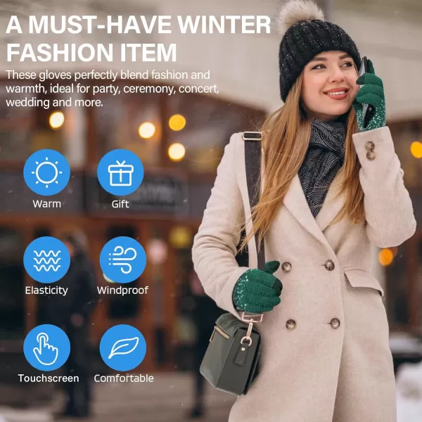 imageFZ FANTASTIC ZONE Womens Winter Warm Touchscreen Gloves Knit Texting Working Thermal Gloves for Women Cold Weather GiftsDark Green