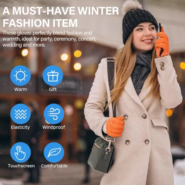 imageFZ FANTASTIC ZONE Womens Winter Warm Touchscreen Gloves Knit Texting Working Thermal Gloves for Women Cold Weather GiftsOrange