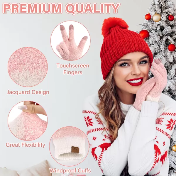 imageFZ FANTASTIC ZONE Womens Winter Warm Touchscreen Gloves Knit Texting Working Thermal Gloves for Women Cold Weather GiftsPink