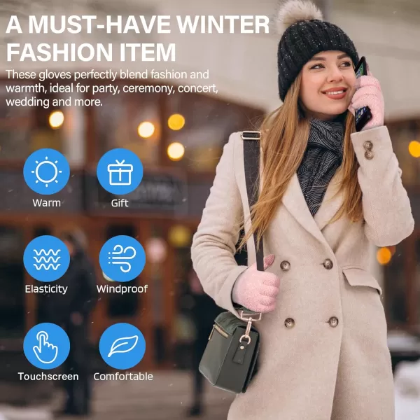 imageFZ FANTASTIC ZONE Womens Winter Warm Touchscreen Gloves Knit Texting Working Thermal Gloves for Women Cold Weather GiftsPink
