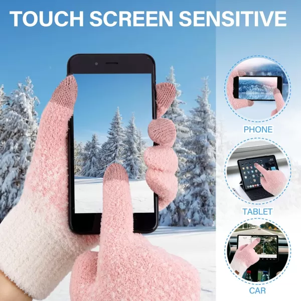 imageFZ FANTASTIC ZONE Womens Winter Warm Touchscreen Gloves Knit Texting Working Thermal Gloves for Women Cold Weather GiftsPink