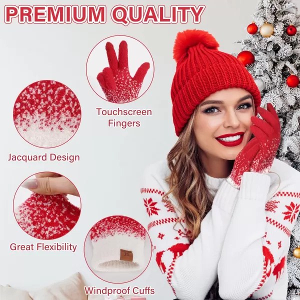 imageFZ FANTASTIC ZONE Womens Winter Warm Touchscreen Gloves Knit Texting Working Thermal Gloves for Women Cold Weather GiftsRed