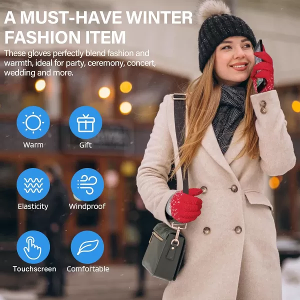 imageFZ FANTASTIC ZONE Womens Winter Warm Touchscreen Gloves Knit Texting Working Thermal Gloves for Women Cold Weather GiftsRed