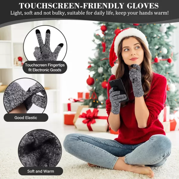 imageWomens Winter Beanie Hat Touchscreen Gloves Long Neck Scarf Set Warm Knit Caps with Pom Fleece Gifts for WomenBlack White