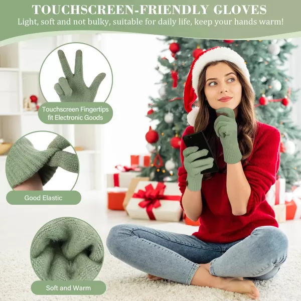 imageWomens Winter Beanie Hat Touchscreen Gloves Long Neck Scarf Set Warm Knit Caps with Pom Fleece Gifts for WomenMint Green