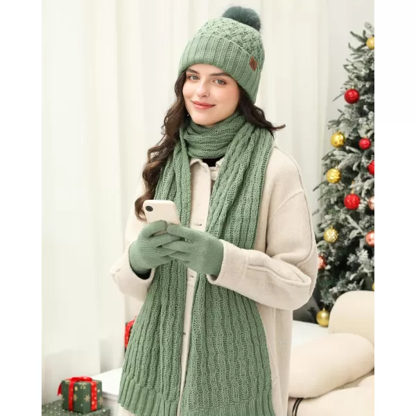 imageWomens Winter Beanie Hat Touchscreen Gloves Long Neck Scarf Set Warm Knit Caps with Pom Fleece Gifts for WomenMint Green