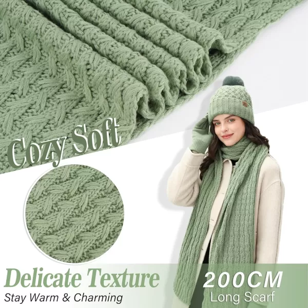 imageWomens Winter Beanie Hat Touchscreen Gloves Long Neck Scarf Set Warm Knit Caps with Pom Fleece Gifts for WomenMint Green