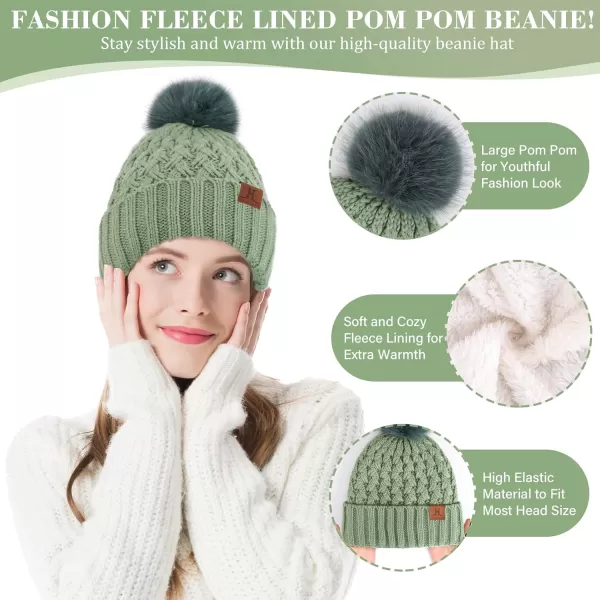 imageWomens Winter Beanie Hat Touchscreen Gloves Long Neck Scarf Set Warm Knit Caps with Pom Fleece Gifts for WomenMint Green