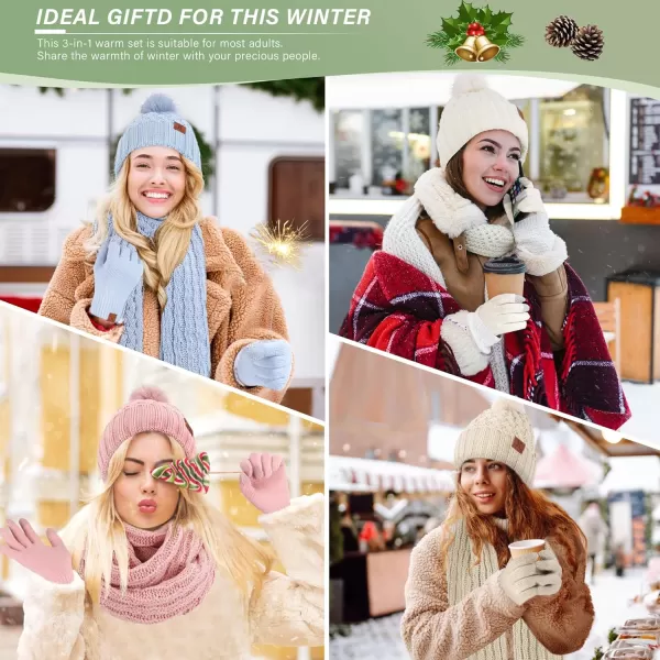 imageWomens Winter Beanie Hat Touchscreen Gloves Long Neck Scarf Set Warm Knit Caps with Pom Fleece Gifts for WomenMint Green