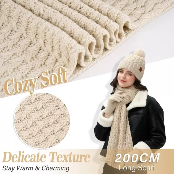 imageWomens Winter Beanie Hat Touchscreen Gloves Long Neck Scarf Set Warm Knit Caps with Pom Fleece Gifts for WomenOatmeal