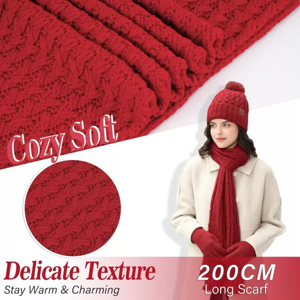 imageWomens Winter Beanie Hat Touchscreen Gloves Long Neck Scarf Set Warm Knit Caps with Pom Fleece Gifts for WomenRed