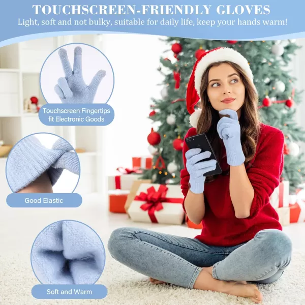 imageWomens Winter Beanie Hat Touchscreen Gloves Long Neck Scarf Set Warm Knit Caps with Pom Fleece Gifts for WomenSky Blue