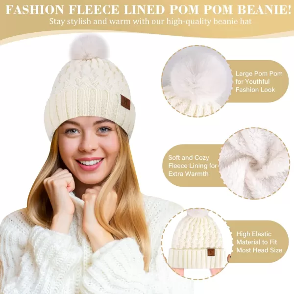 imageWomens Winter Beanie Hat Touchscreen Gloves Long Neck Scarf Set Warm Knit Caps with Pom Fleece Gifts for WomenWhite