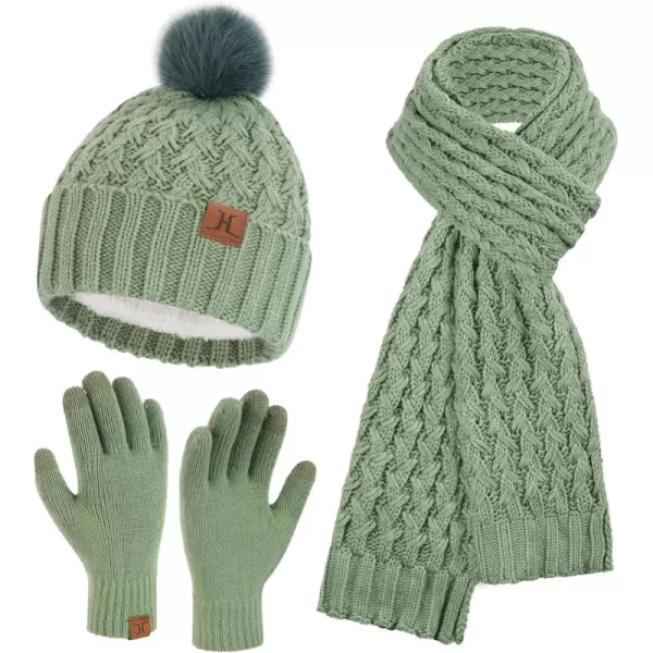 imageWomens Winter Beanie Hat Touchscreen Gloves Long Neck Scarf Set Warm Knit Caps with Pom Fleece Gifts for WomenMint Green