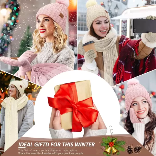 imageWomens Winter Warm Beanie Hat Long Neck Scarf Touchscreen Gloves Set Knit Skull Caps Pompom Fleece GiftsDark Gray