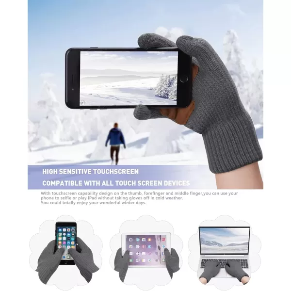 imageWomens Winter Warm Beanie Hat Long Neck Scarf Touchscreen Gloves Set Knit Skull Caps Pompom Fleece GiftsDark Gray