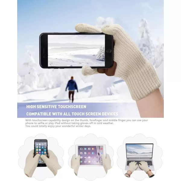 imageWomens Winter Warm Beanie Hat Long Neck Scarf Touchscreen Gloves Set Knit Skull Caps Pompom Fleece GiftsOatmeal